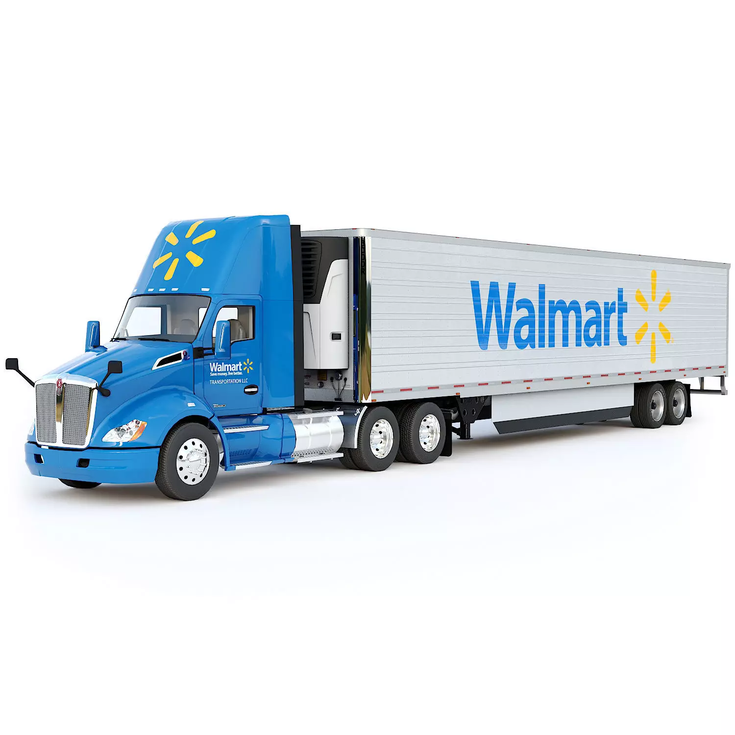 Kenworth T680 Day Cab and Refrigerator Walmart Low-poly 3D model_0