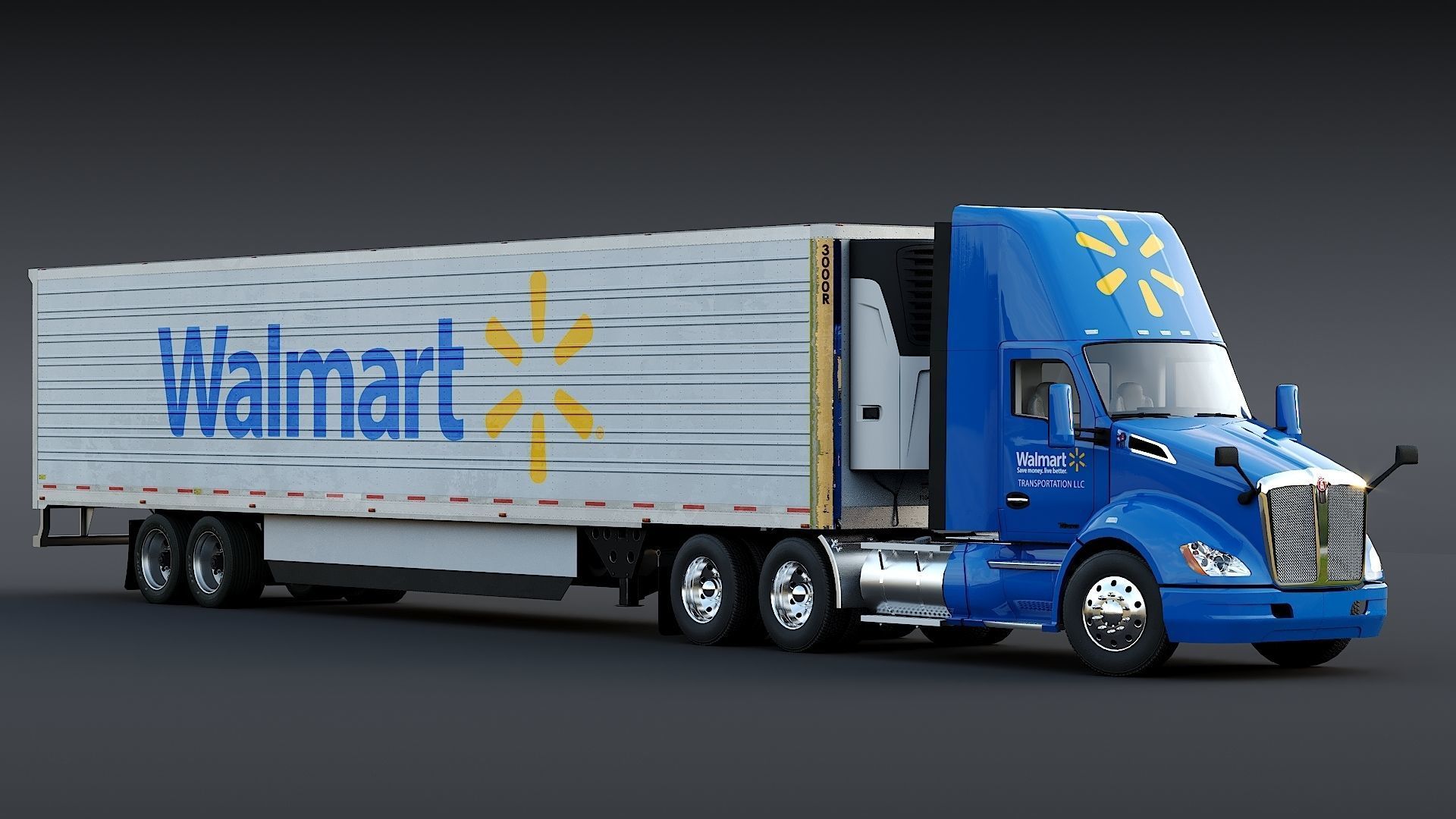 Kenworth T680 Day Cab and Refrigerator Walmart Low-poly 3D model_3