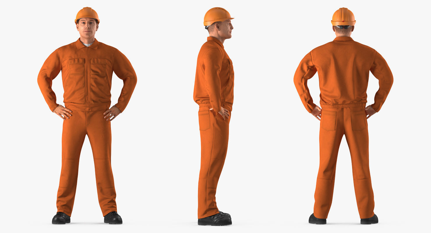 Builder Wearing Orange Coveralls Rigged for Maya 3D model_4