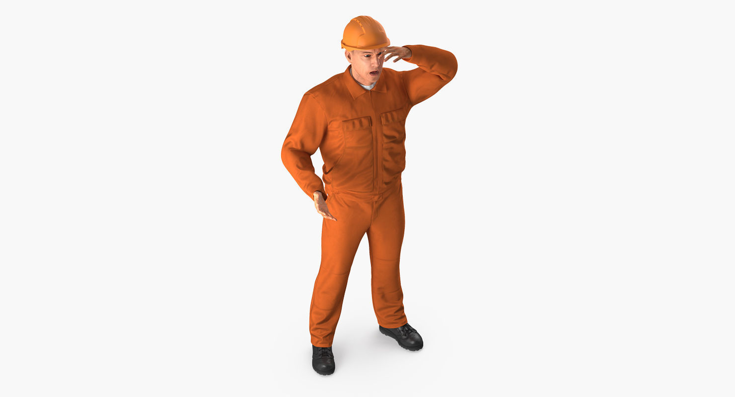Builder Wearing Orange Coveralls Rigged for Maya 3D model_1