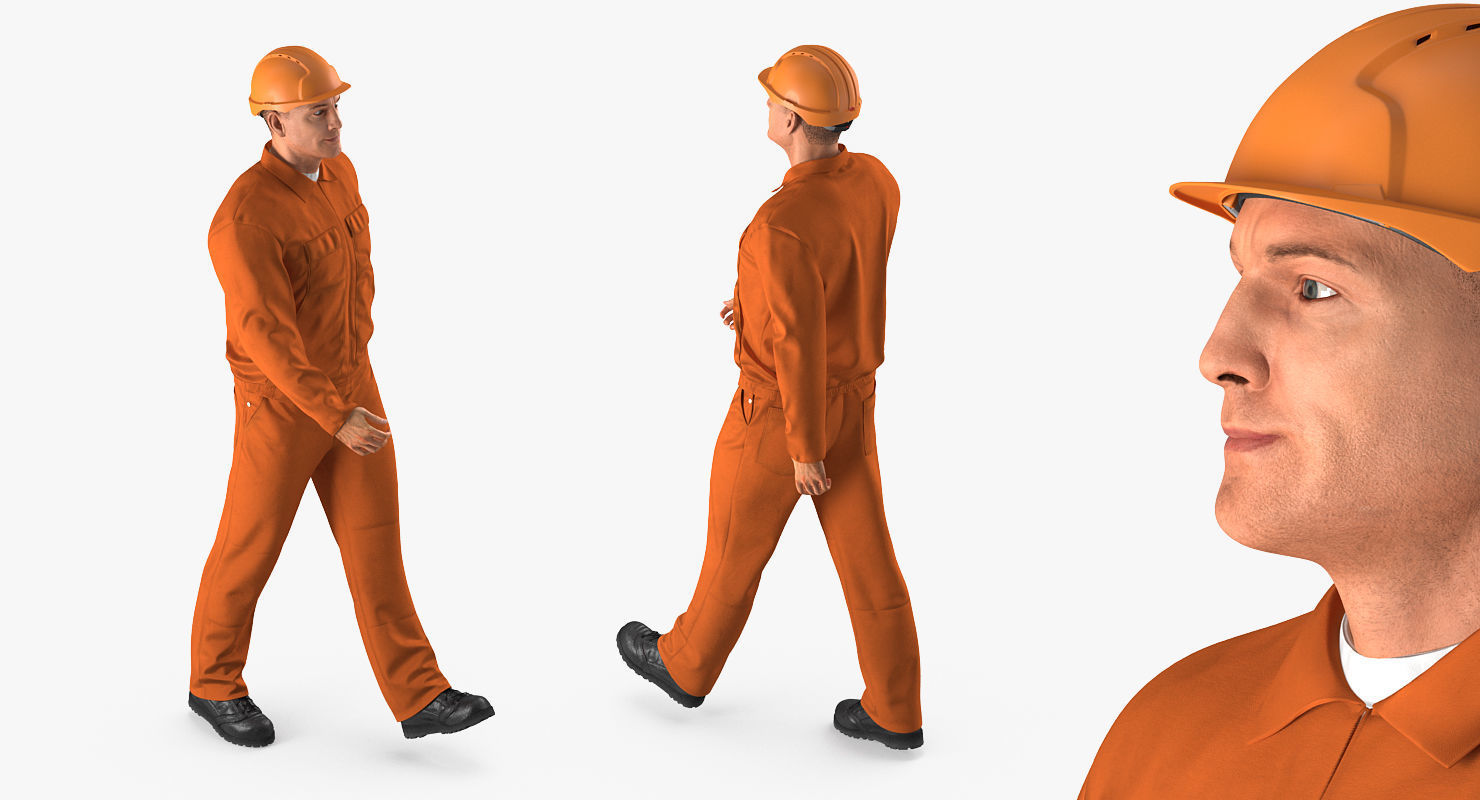 Builder Wearing Orange Coveralls Rigged for Maya 3D model_6