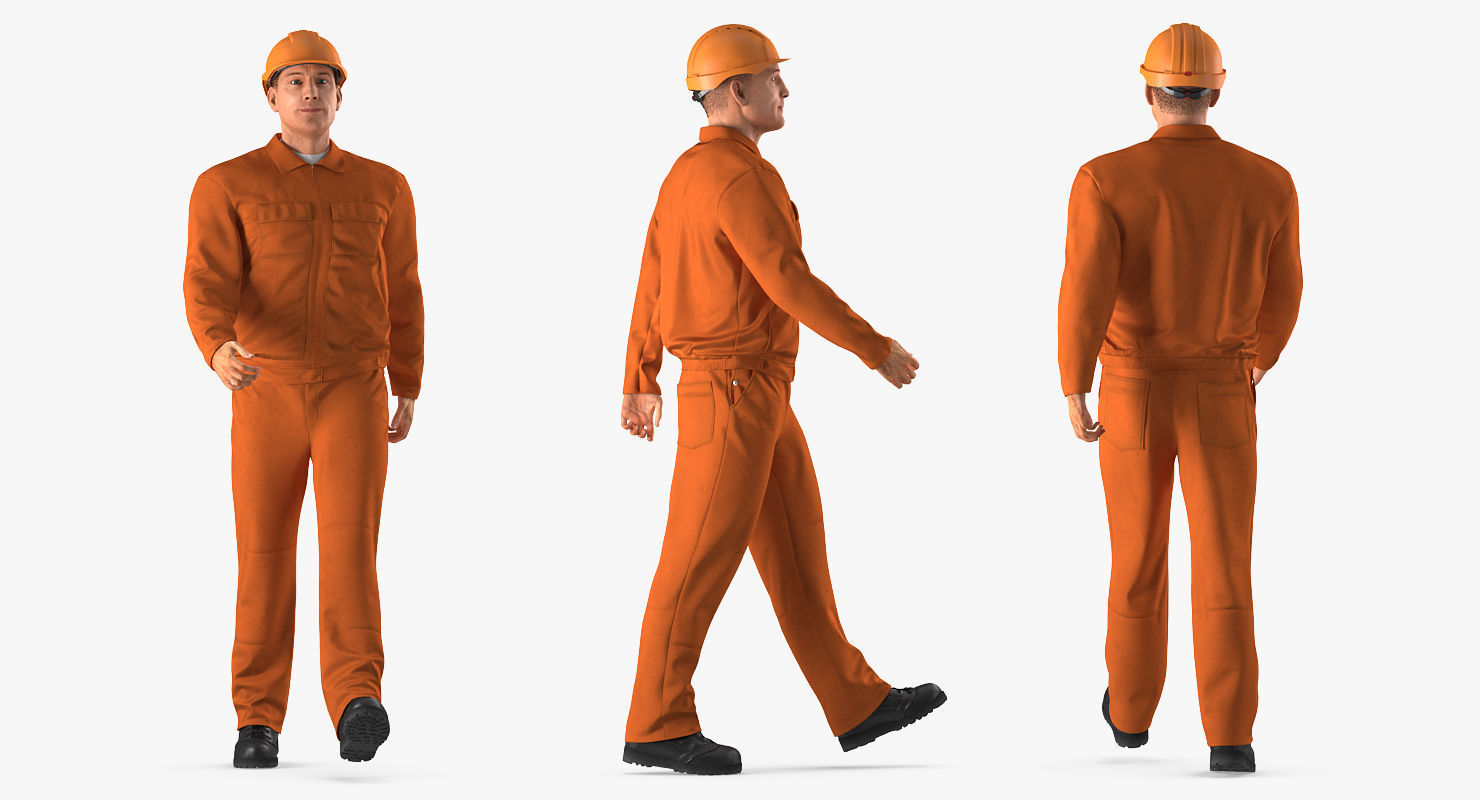 Builder Wearing Orange Coveralls Rigged for Maya 3D model_3