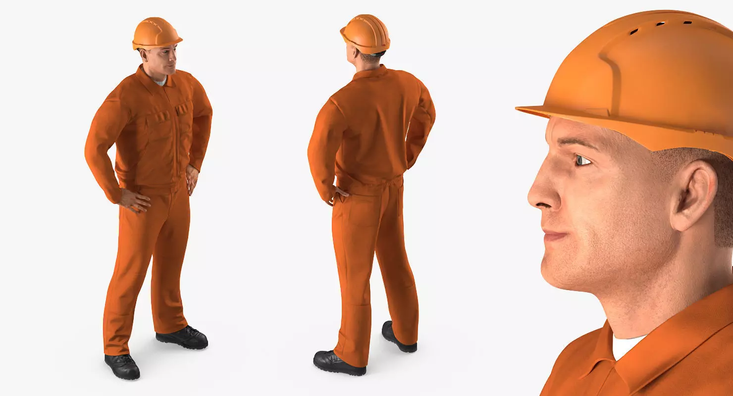Builder Wearing Orange Coveralls Rigged for Maya 3D model_0