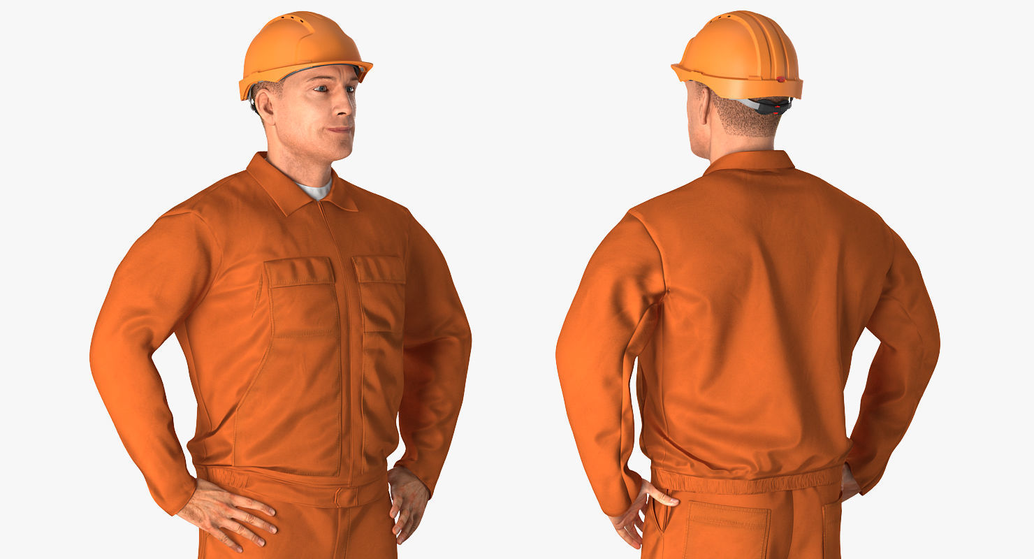 Builder Wearing Orange Coveralls Rigged for Maya 3D model_8