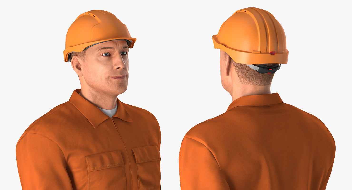 Builder Wearing Orange Coveralls Rigged for Maya 3D model_12
