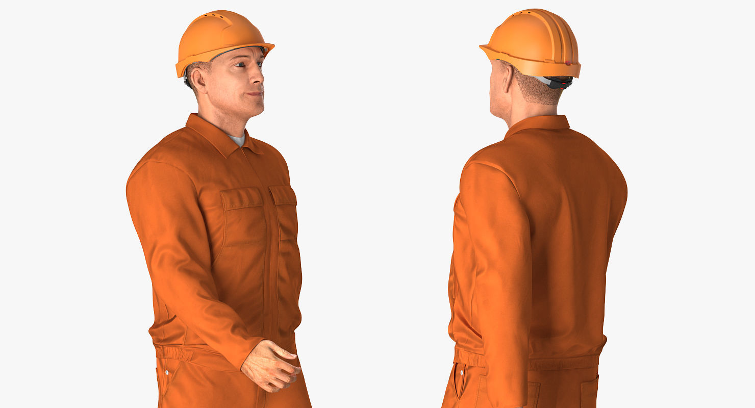 Builder Wearing Orange Coveralls Rigged for Maya 3D model_9