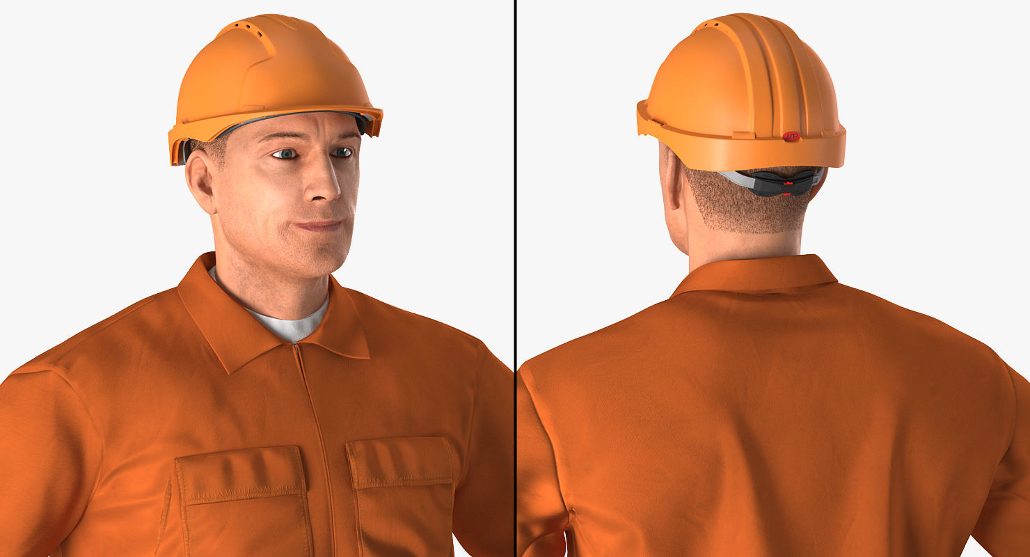 Builder Wearing Orange Coveralls Rigged for Maya 3D model_11