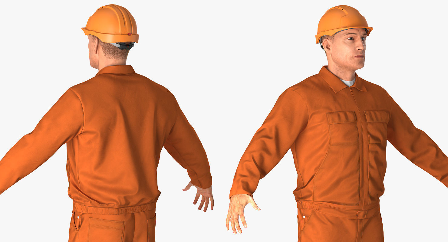 Builder Wearing Orange Coveralls Rigged for Maya 3D model_7