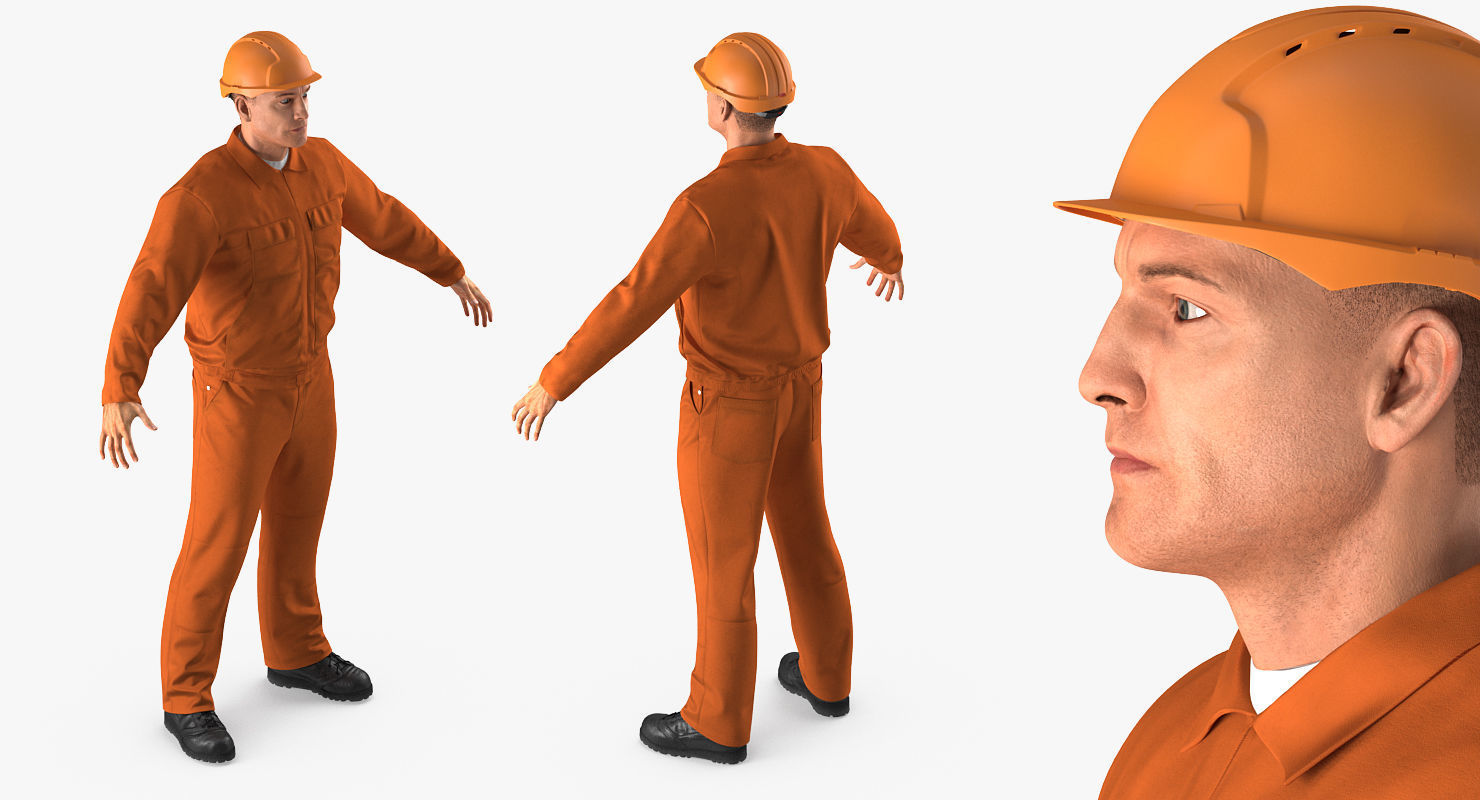 Builder Wearing Orange Coveralls Rigged for Maya 3D model_5