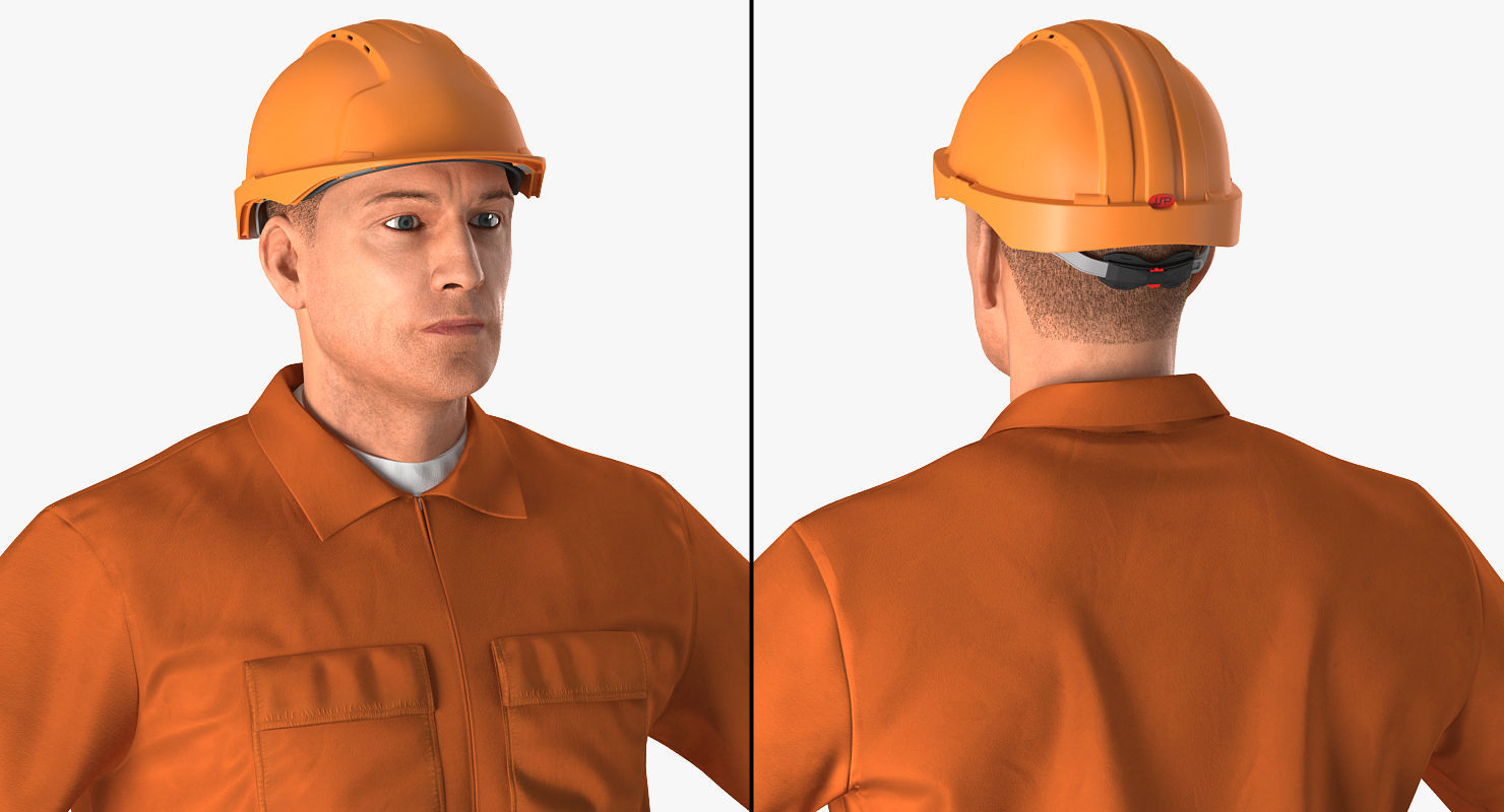 Builder Wearing Orange Coveralls Rigged for Maya 3D model_10
