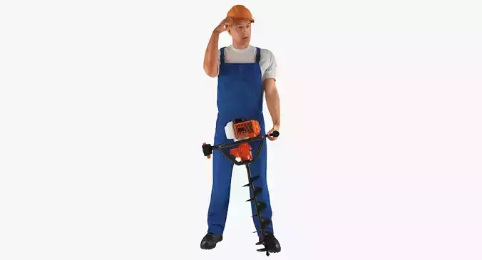 Builder Worker With Hole Driller Auger Rigged for Maya 3D model