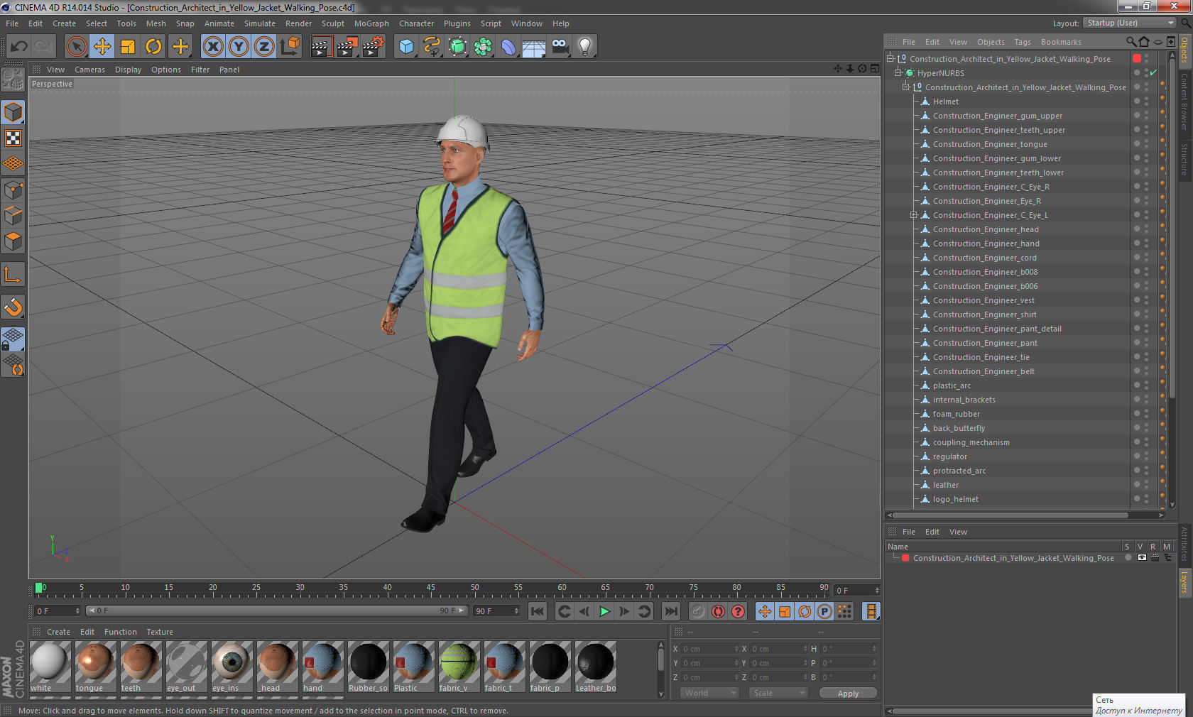 Construction Architect in Yellow Jacket Walking Pose 3D model_25