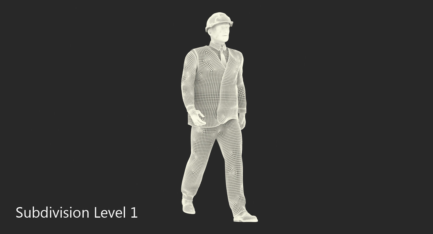 Construction Architect in Yellow Jacket Walking Pose 3D model_24