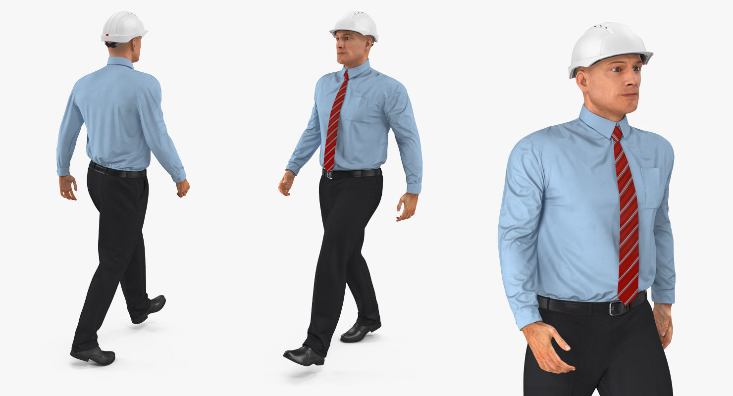 Construction Architect in Yellow Jacket Walking Pose 3D model_4