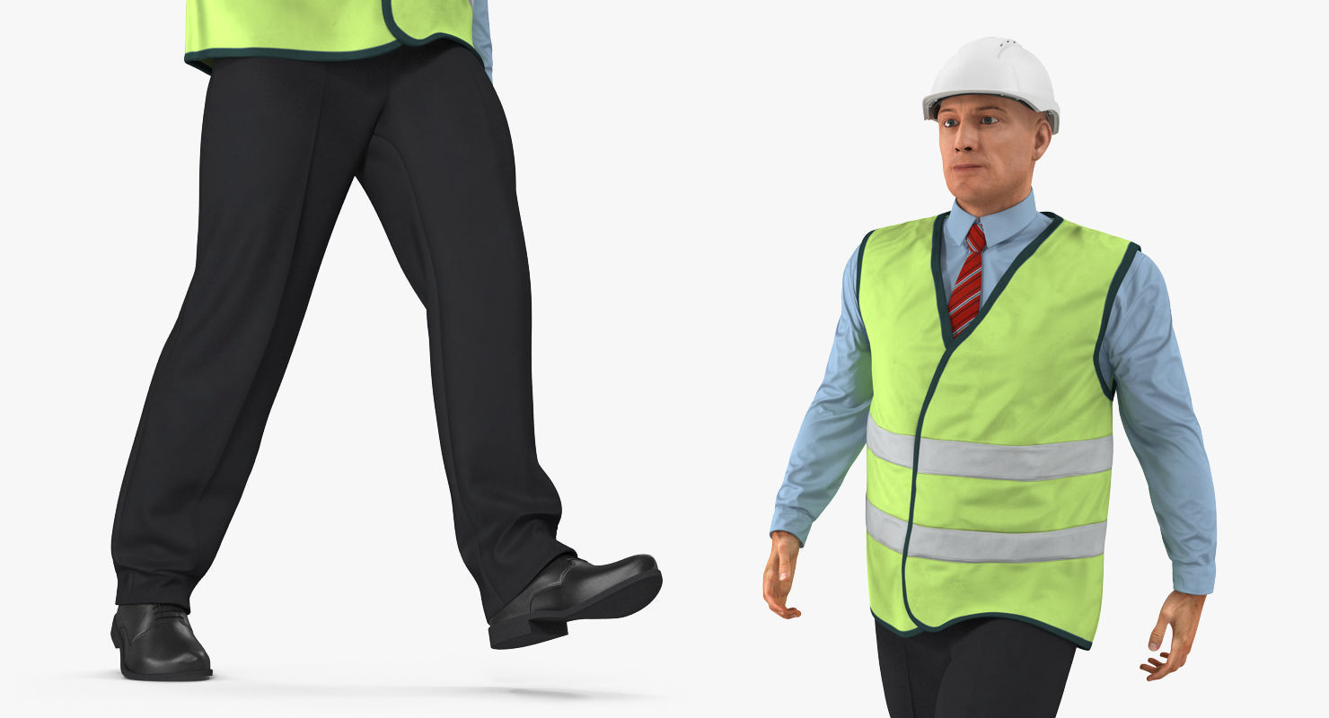 Construction Architect in Yellow Jacket Walking Pose 3D model_7