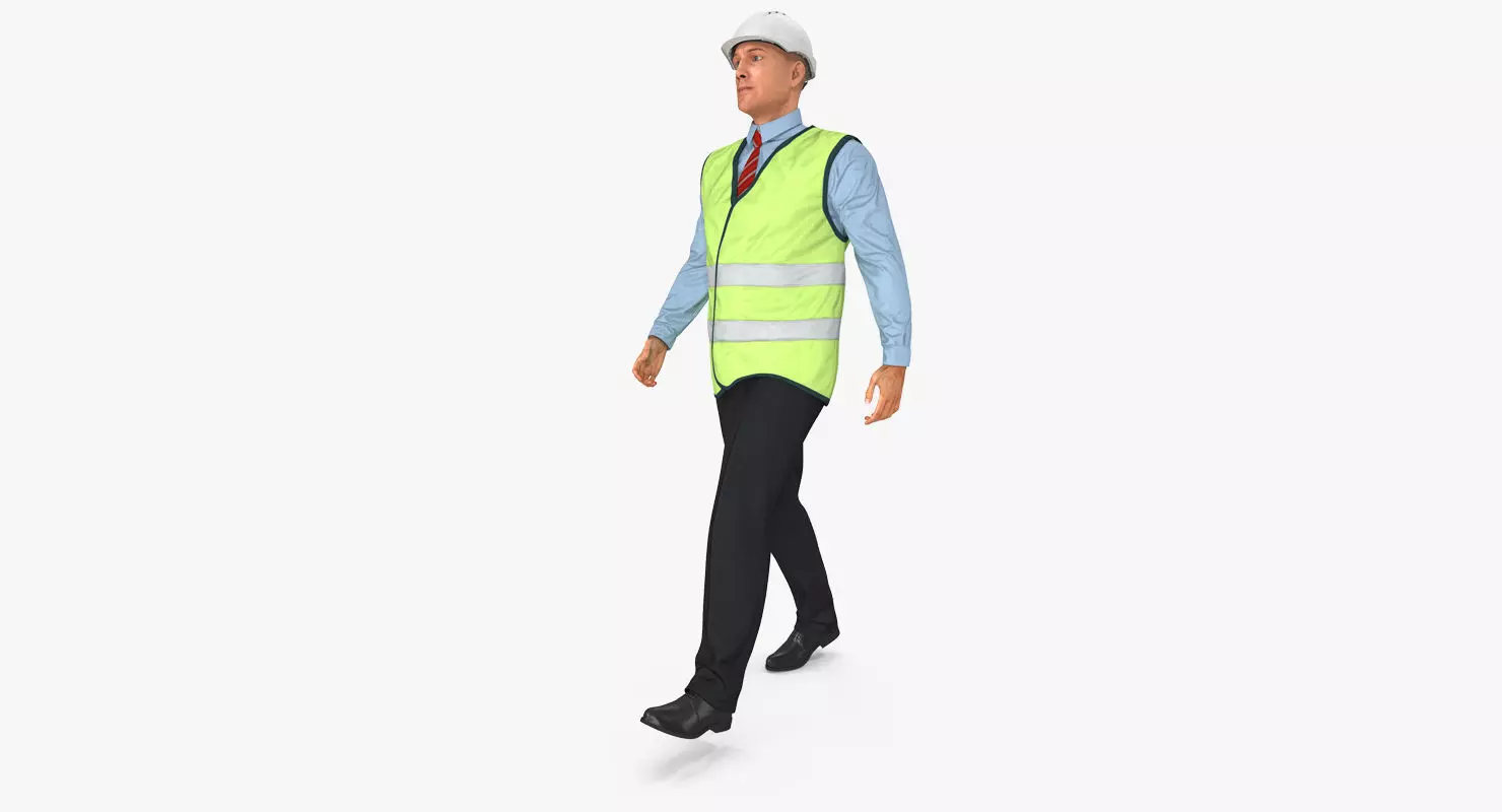 Construction Architect in Yellow Jacket Walking Pose 3D model_0