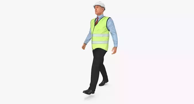 Construction Architect in Yellow Jacket Walking Pose