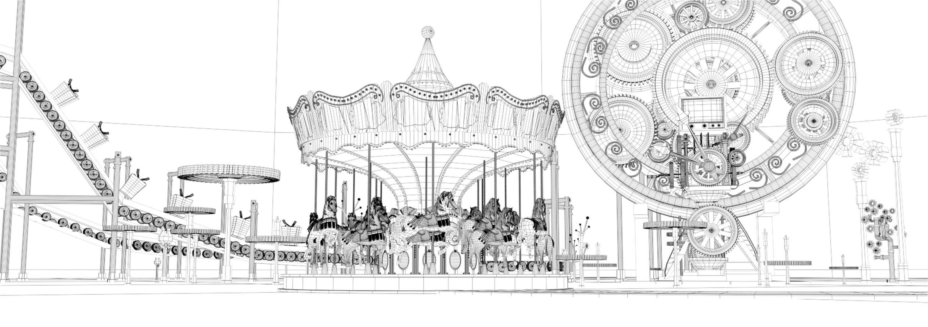 Childrens park carousel cartoon playground 3D model_5