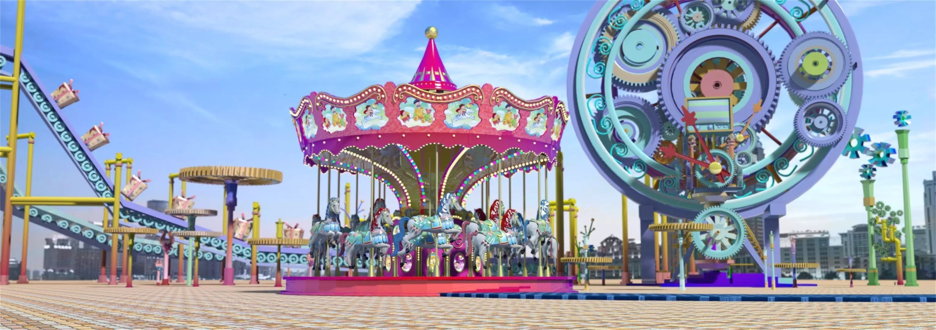 Childrens park carousel cartoon playground 3D model_0
