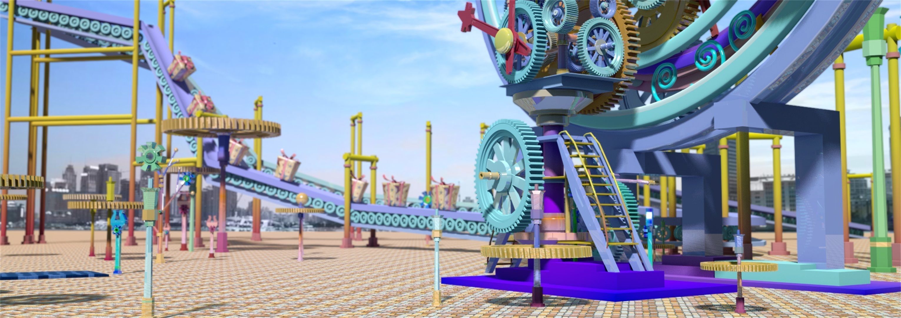 Childrens park carousel cartoon playground 3D model_4