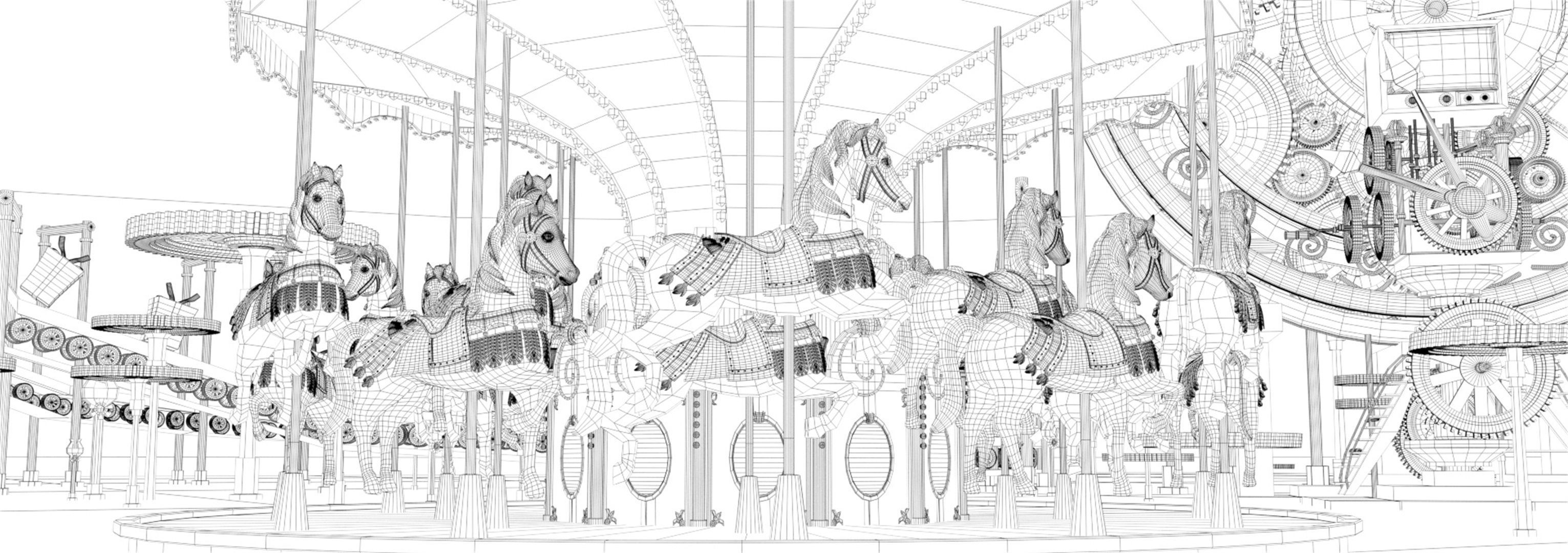 Childrens park carousel cartoon playground 3D model_6