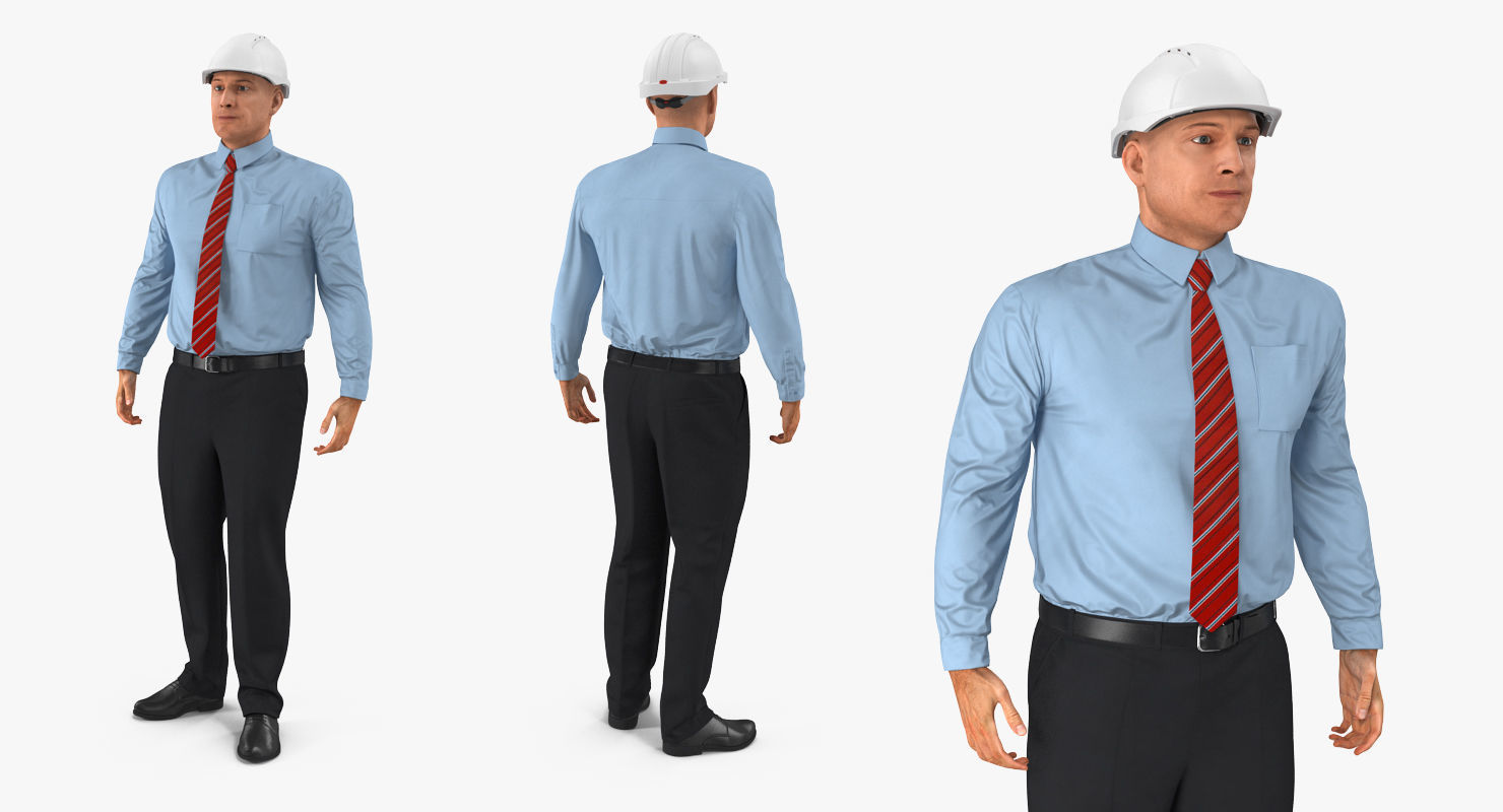 Construction Architect in Yellow Safety Jacket Rigged for Maya 3D model_9