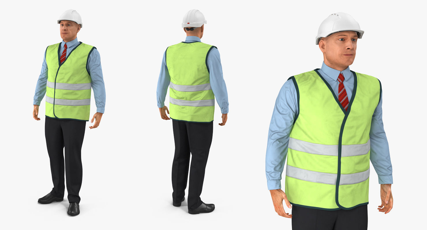 Construction Architect in Yellow Safety Jacket Rigged for Maya 3D model_8