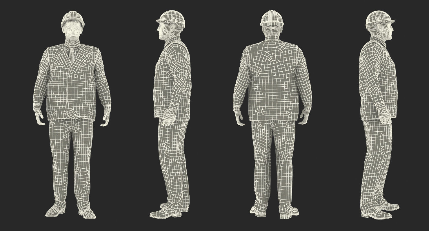 Construction Architect in Yellow Safety Jacket Rigged for Maya 3D model_35