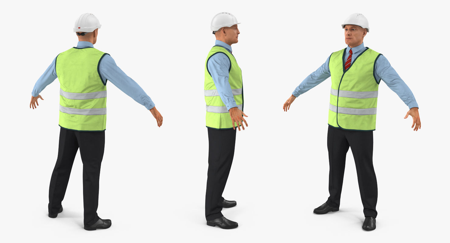 Construction Architect in Yellow Safety Jacket Rigged for Maya 3D model_5