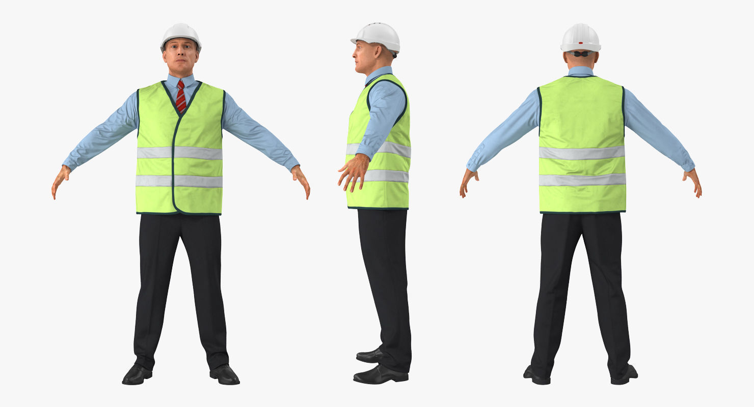 Construction Architect in Yellow Safety Jacket Rigged for Maya 3D model_2