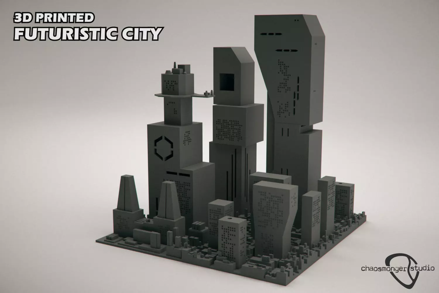 3D Printing Futuristic City kit bash 3D print model_0