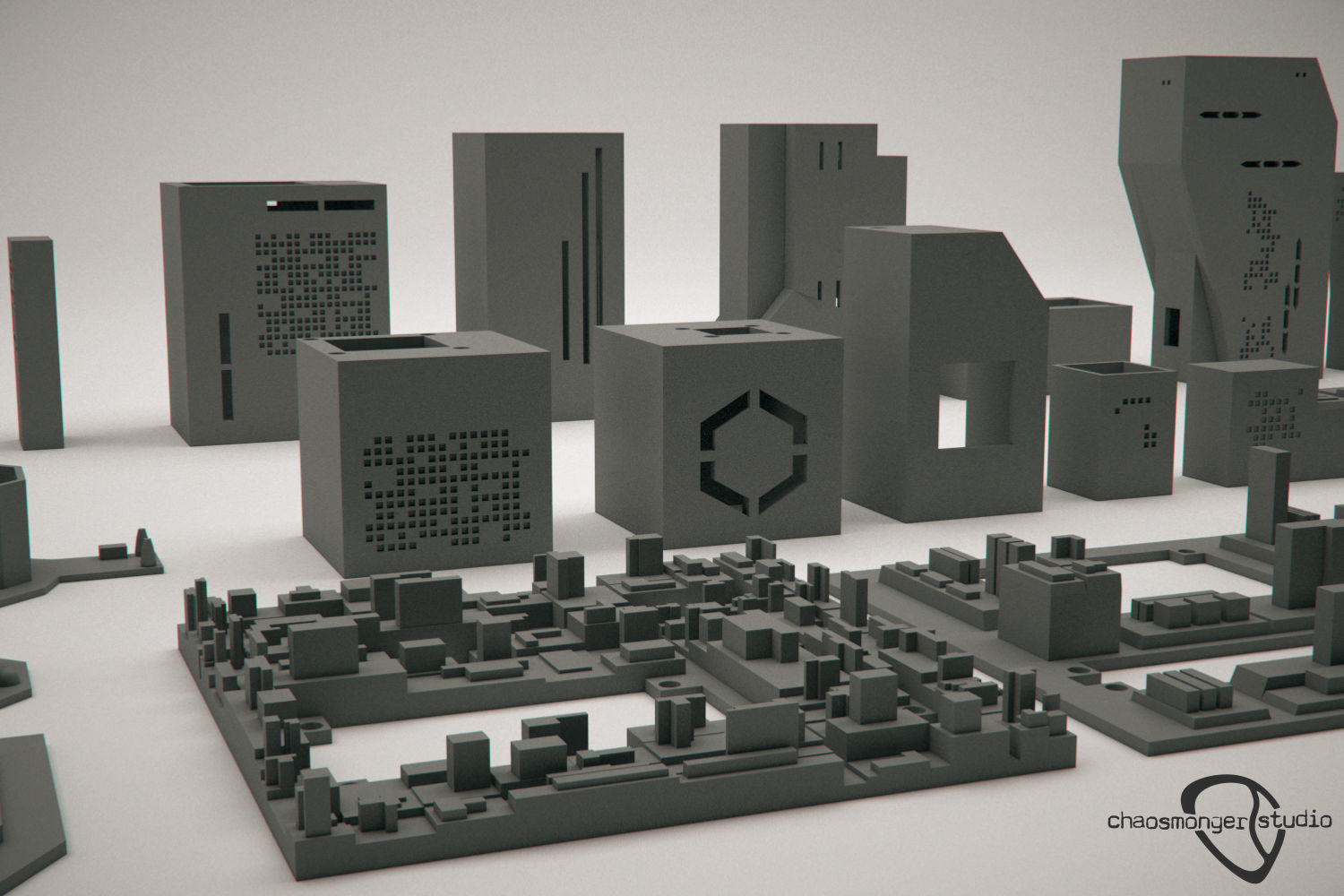 3D Printing Futuristic City kit bash 3D print model_4