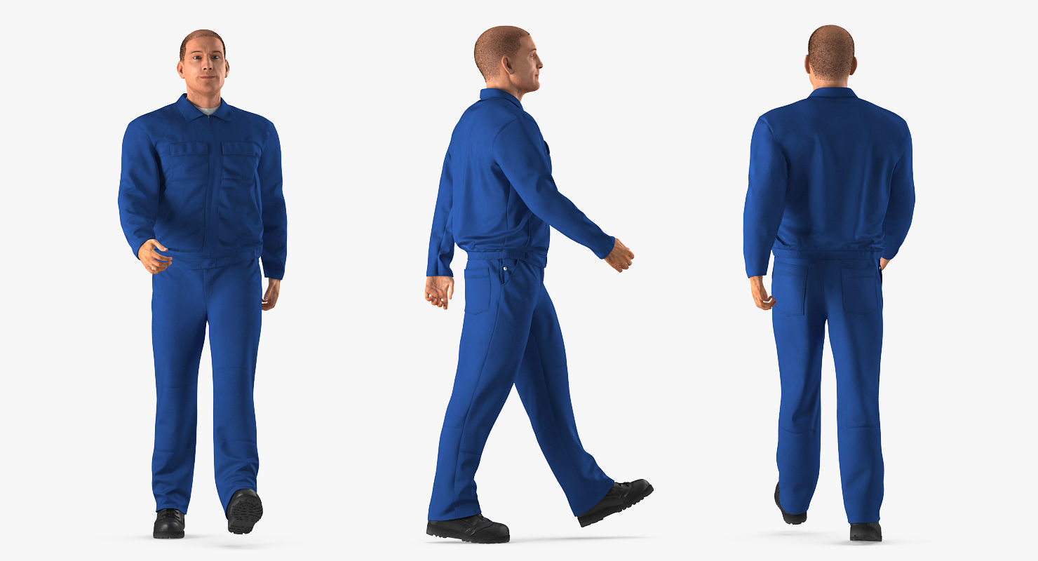 Construction Worker Wearing Blue Overalls Rigged for Maya 3D model_3