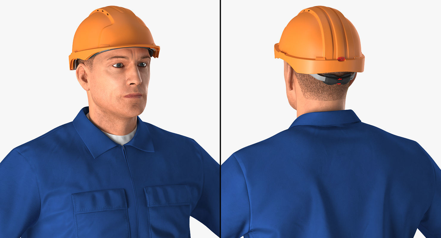 Construction Worker Wearing Blue Overalls Rigged for Maya 3D model_10