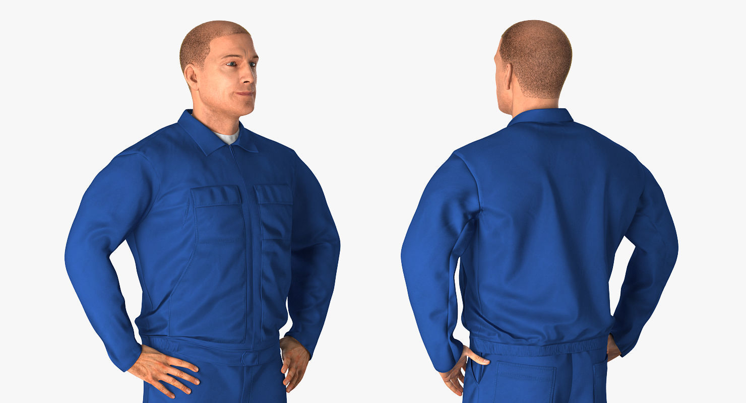 Construction Worker Wearing Blue Overalls Rigged for Maya 3D model_8