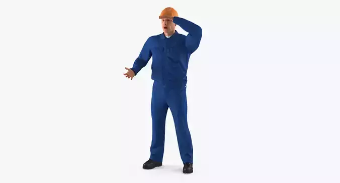 Construction Worker Wearing Blue Overalls Rigged for Maya 3D model