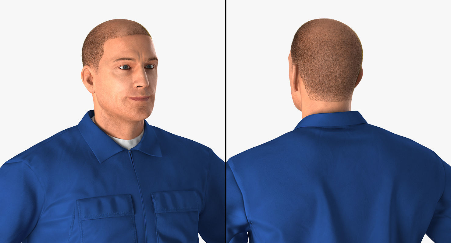 Construction Worker Wearing Blue Overalls Rigged for Maya 3D model_11