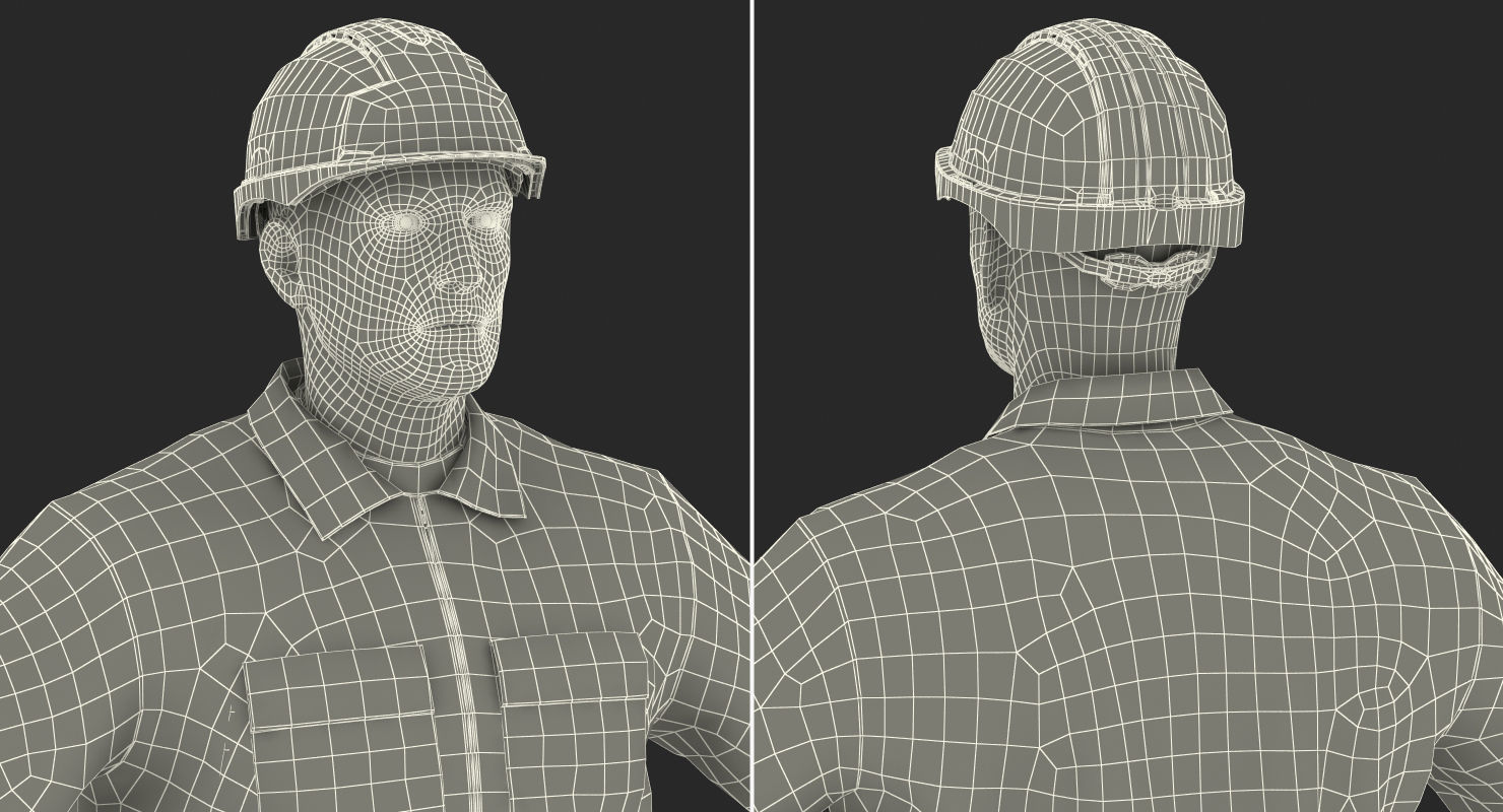 Construction Worker Wearing Blue Overalls Rigged for Maya 3D model_26