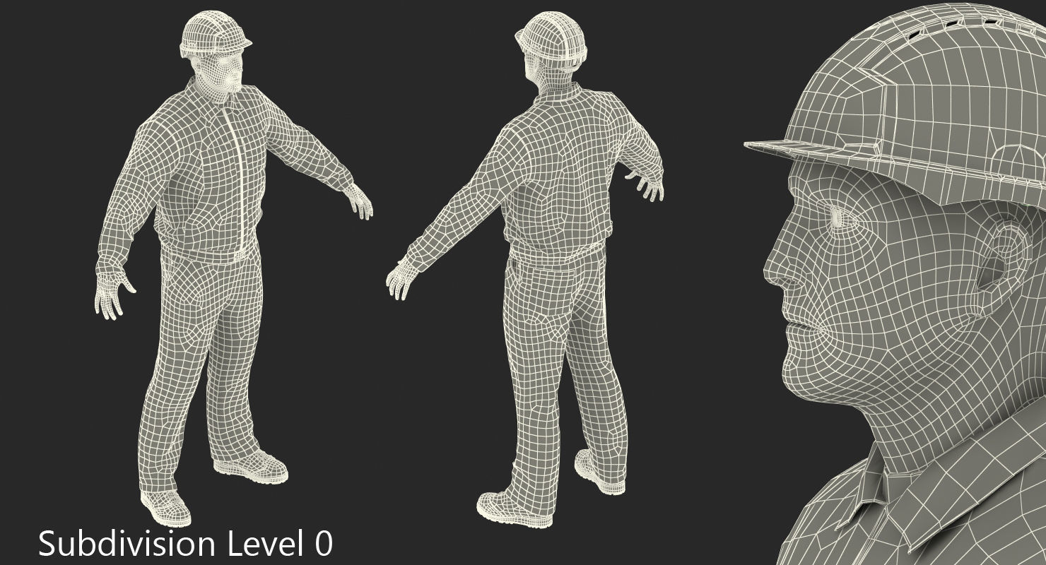 Construction Worker Wearing Blue Overalls Rigged for Maya 3D model_21