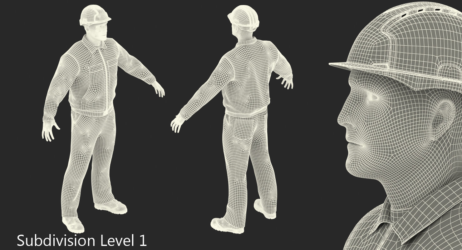 Construction Worker Wearing Blue Overalls Rigged for Maya 3D model_22