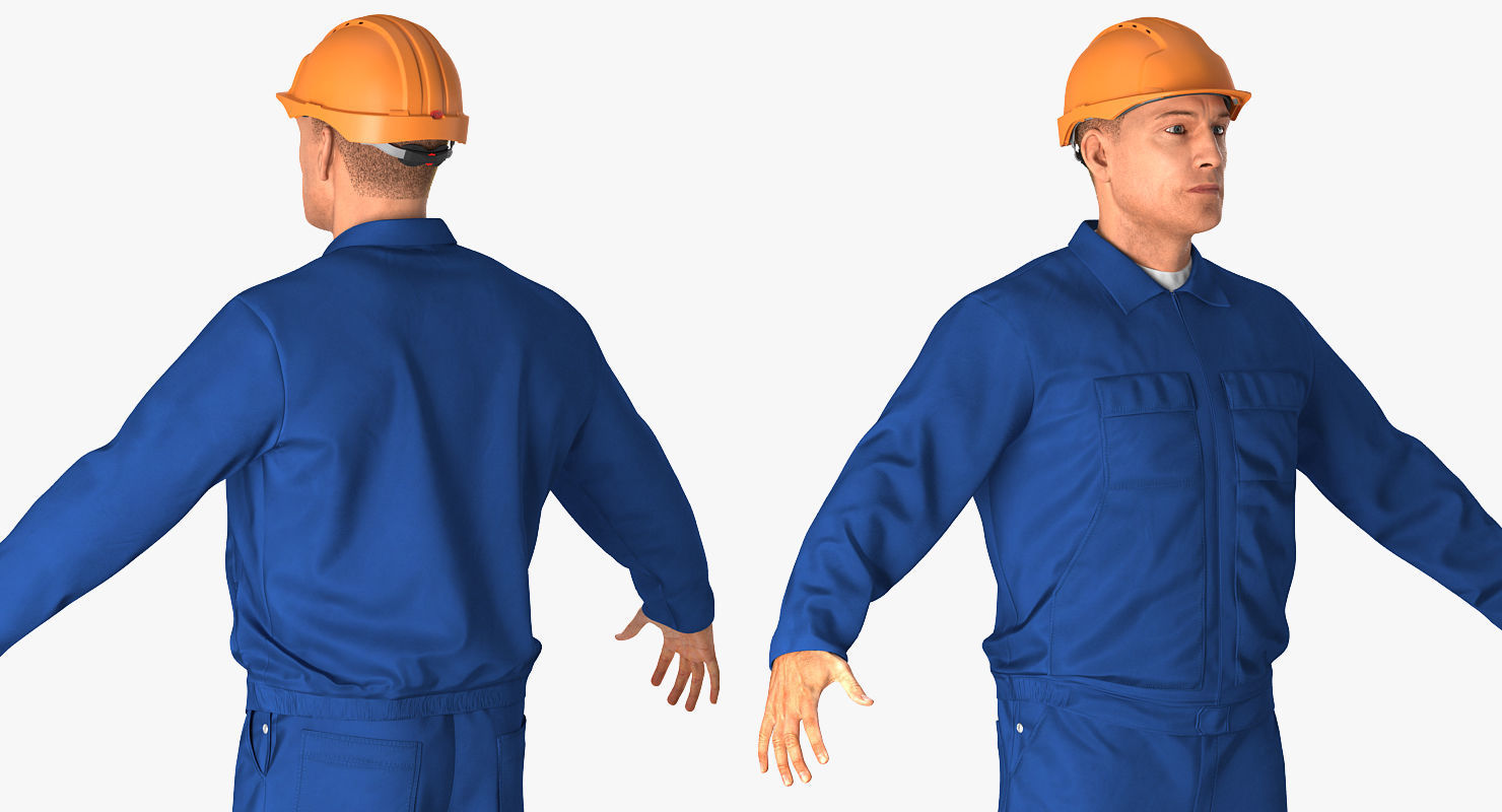 Construction Worker Wearing Blue Overalls Rigged for Maya 3D model_7