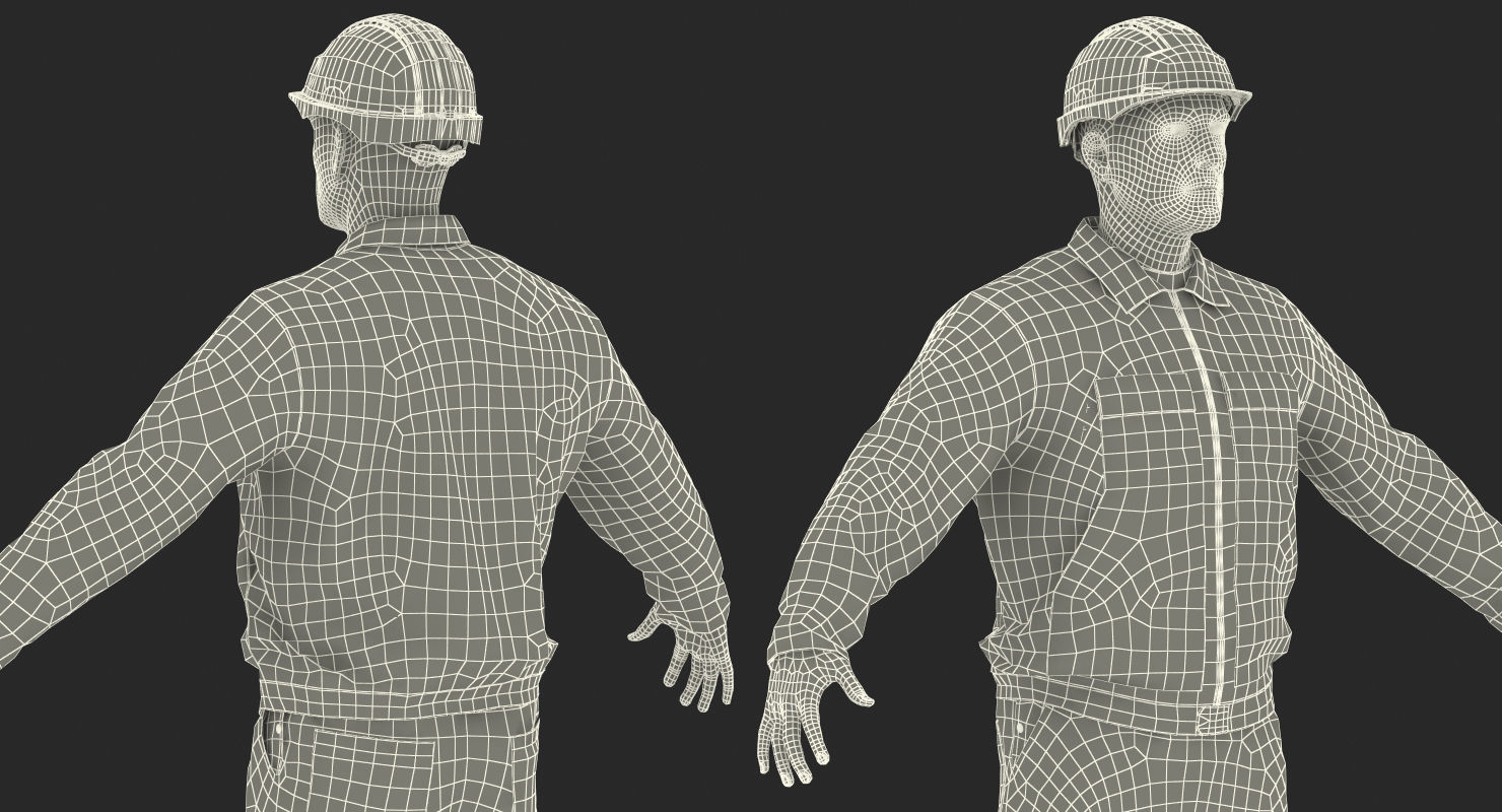 Construction Worker Wearing Blue Overalls Rigged for Maya 3D model_25