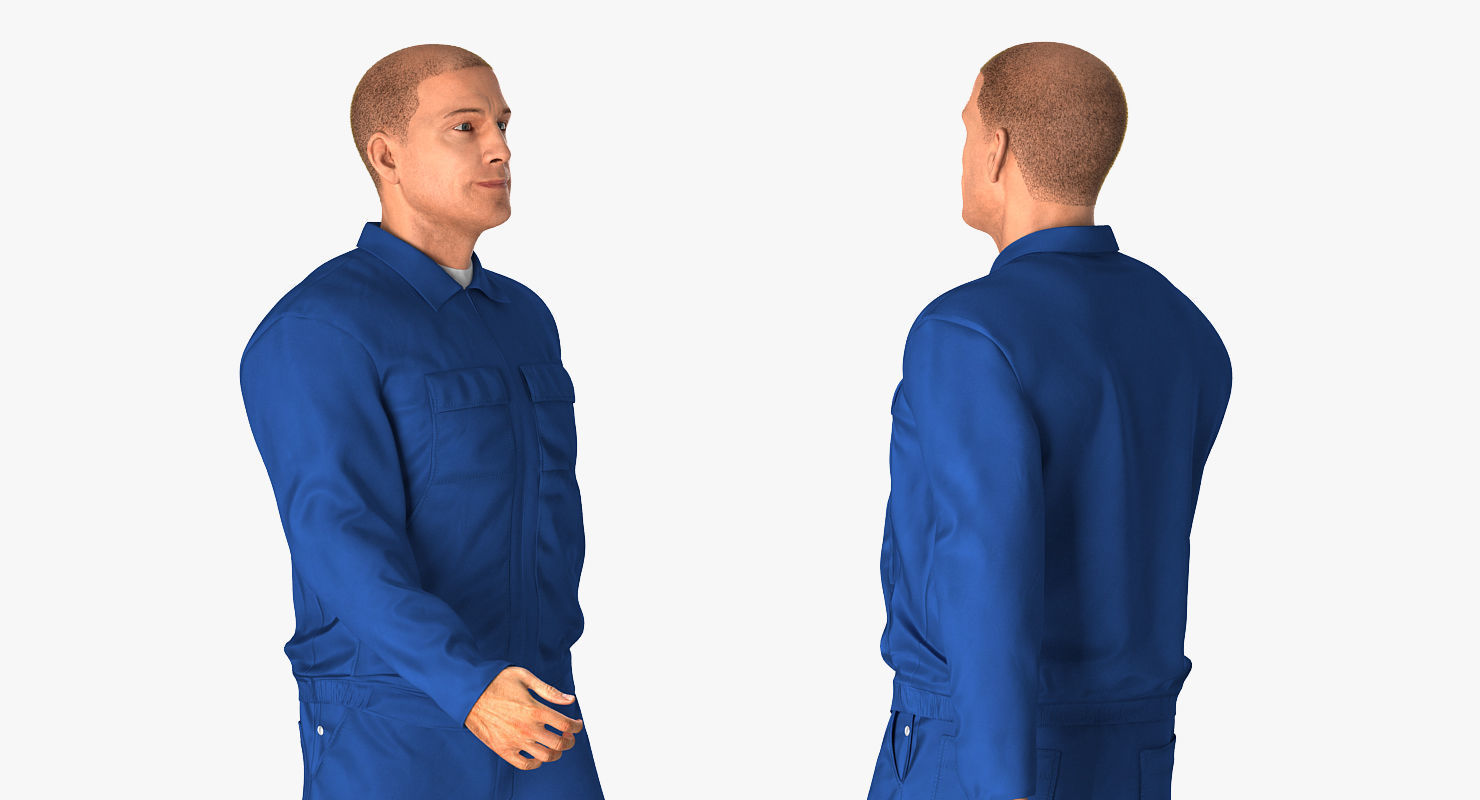 Construction Worker Wearing Blue Overalls Rigged for Maya 3D model_9