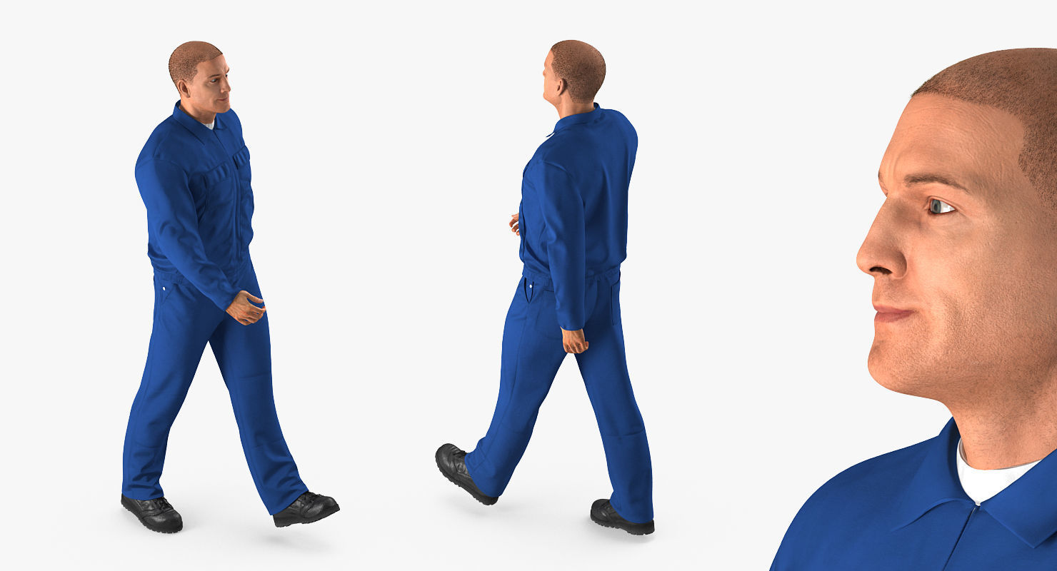 Construction Worker Wearing Blue Overalls Rigged for Maya 3D model_6