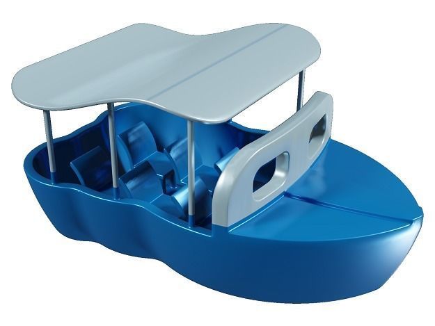 Cartoon Tourist Boat Low-poly 3D model_2