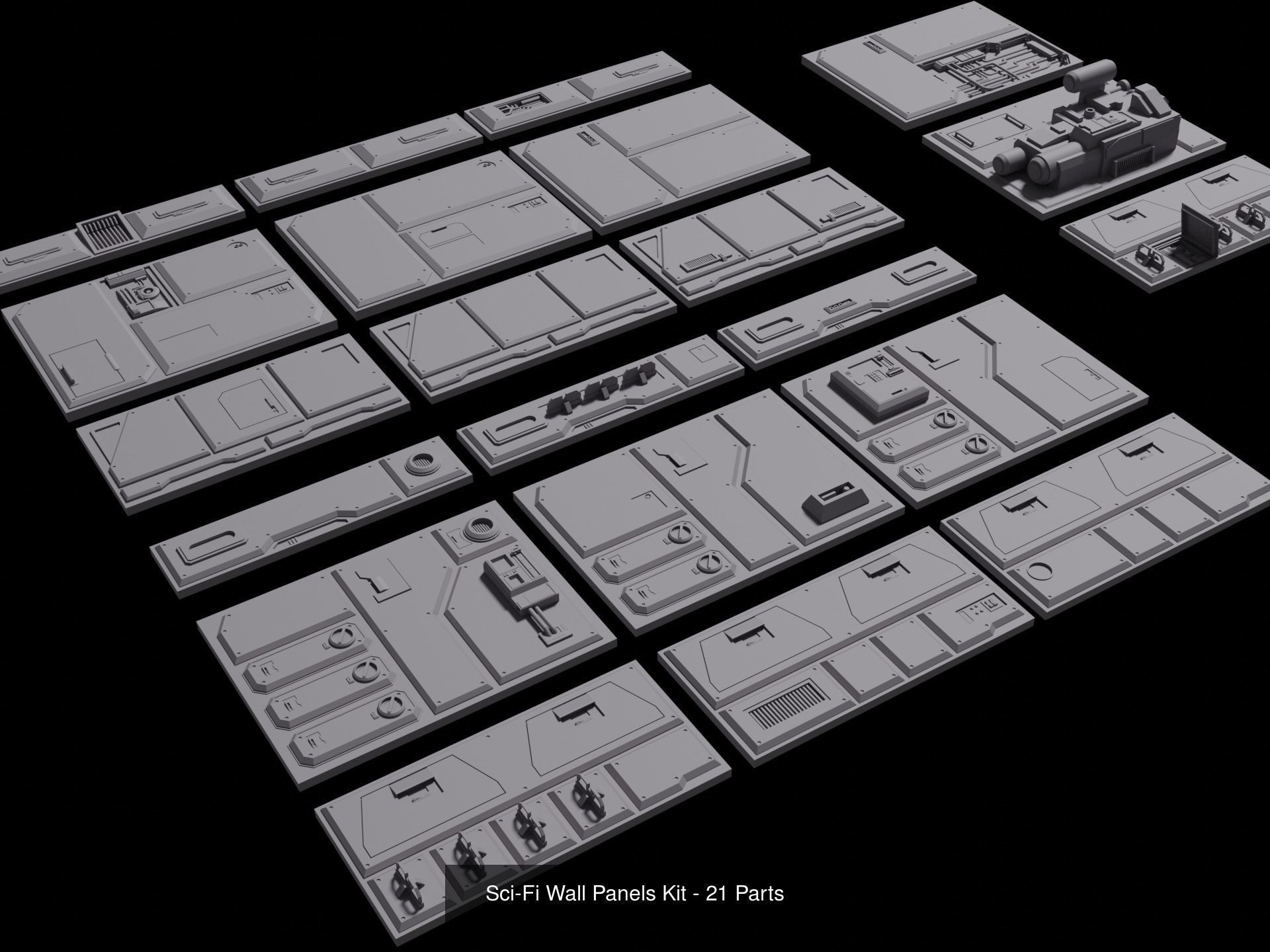 Sci-Fi Wall Panels and Industrial parts Kitbash - 59 Parts 3D Model Collection_6