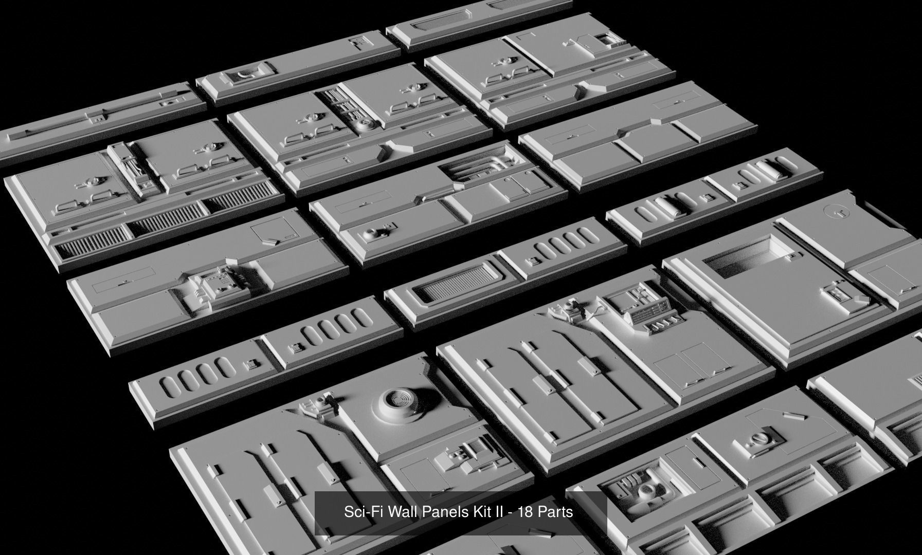 Sci-Fi Wall Panels and Industrial parts Kitbash - 59 Parts 3D Model Collection_7
