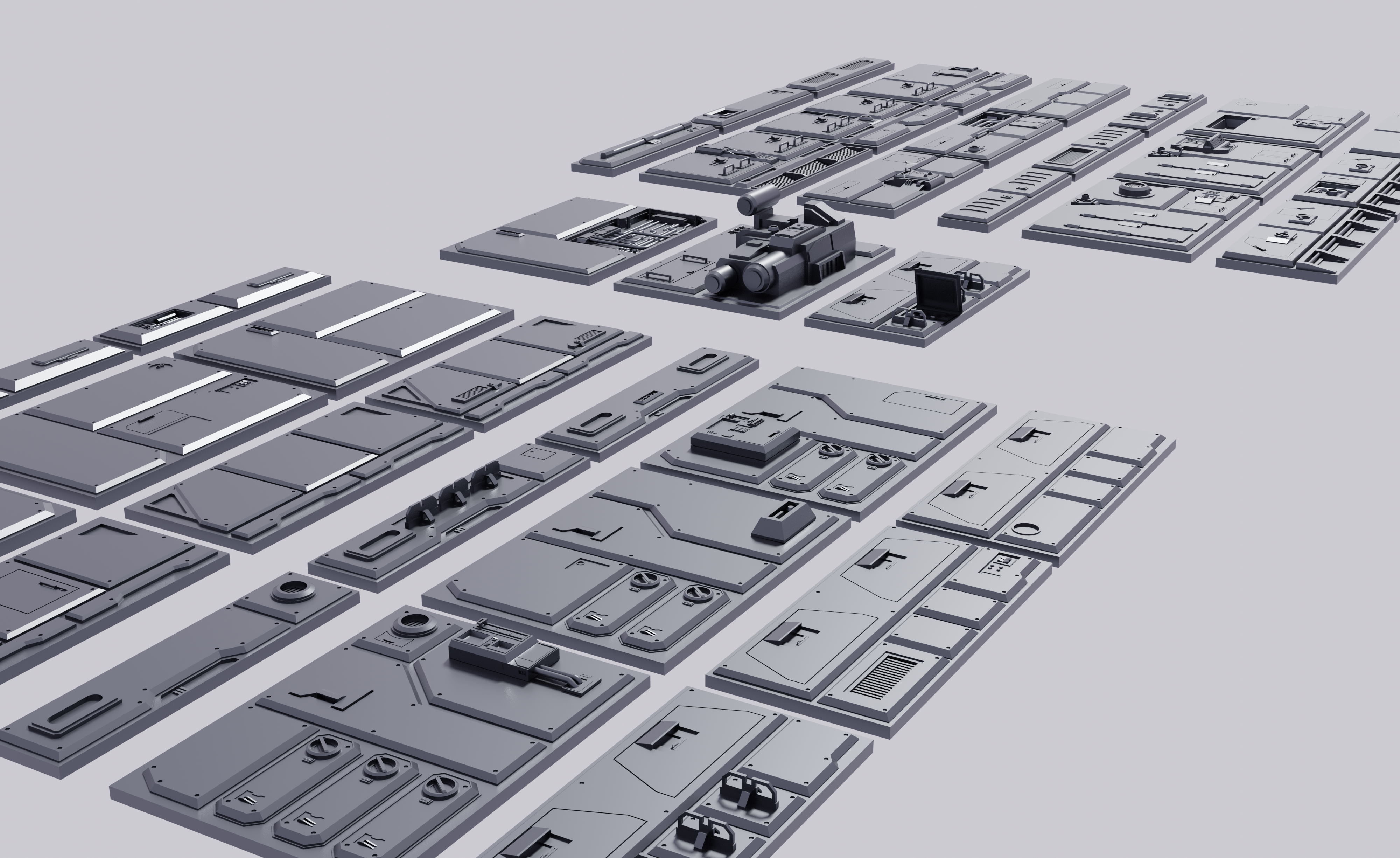 Sci-Fi Wall Panels and Industrial parts Kitbash - 59 Parts 3D Model Collection_5