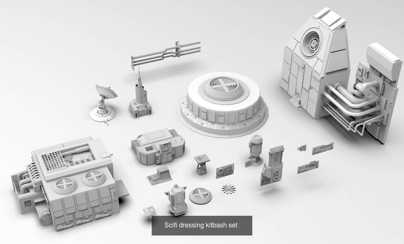Sci-Fi Wall Panels and Industrial parts Kitbash - 59 Parts 3D Model Collection_2