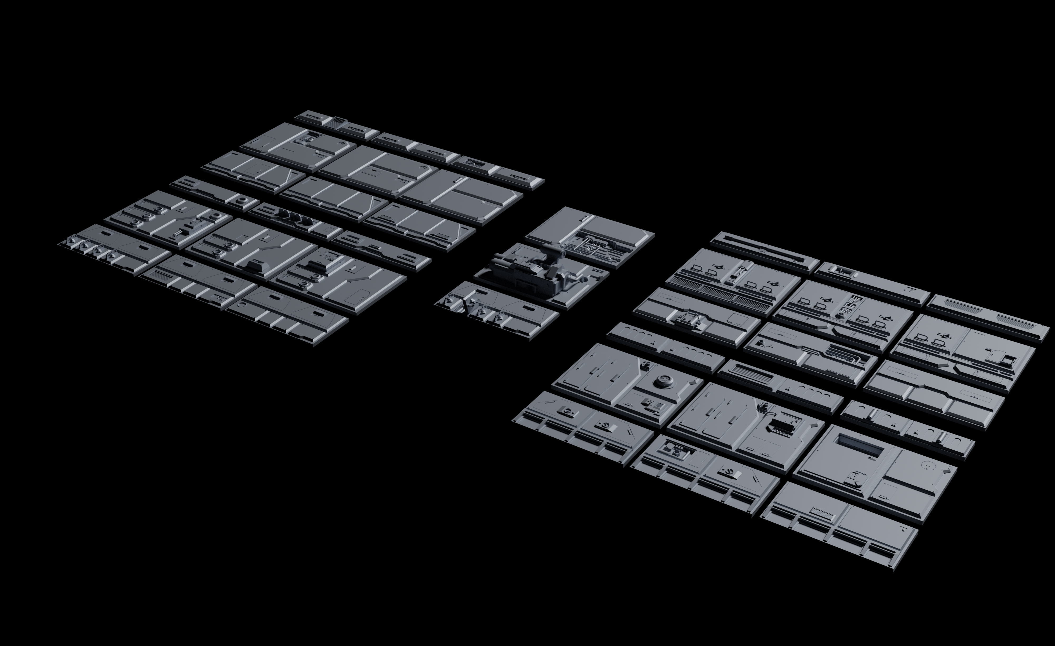Sci-Fi Wall Panels and Industrial parts Kitbash - 59 Parts 3D Model Collection_4